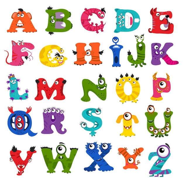 Free vector funny   monster alphabet for kids.