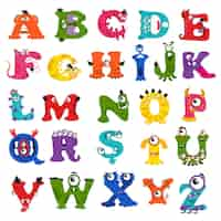 Free vector funny   monster alphabet for kids.