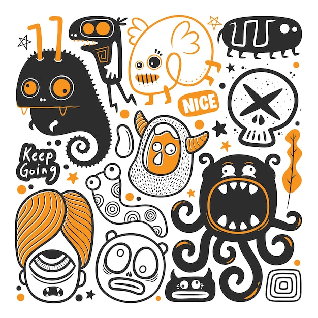 Funny Monster  Hand Drawn Doodle Vector