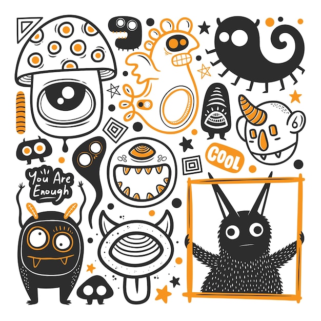 Funny Monster  Hand Drawn Doodle Vector