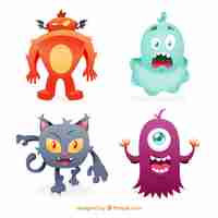 Free vector funny monsters collection in hand drawn style