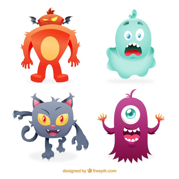 Funny monsters collection in hand drawn style