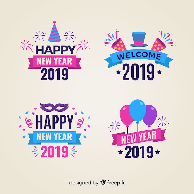 Free vector funny new year badges collection