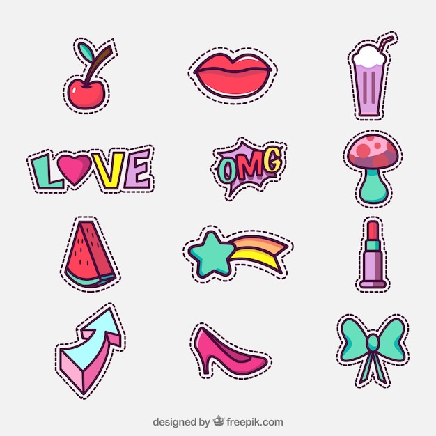 Free vector funny pack of colorful stickers