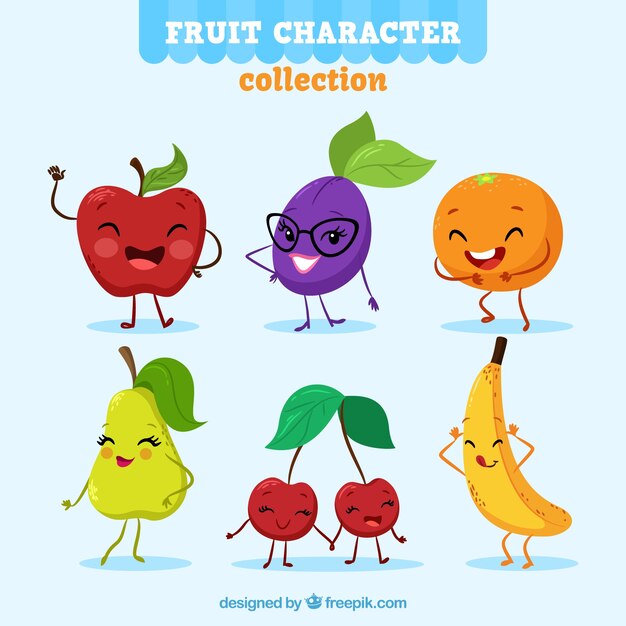 Funny pack of expressive fruit characters