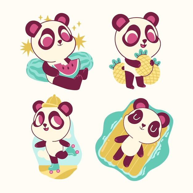 Funny panda bear stickers collection