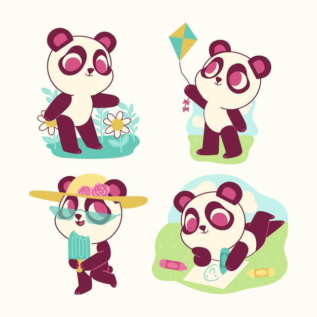 Free vector funny panda bear stickers collection