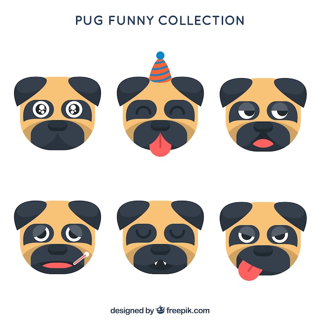 Vettore gratuito divertente collezione pug