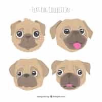 Free vector funny pug faces with lovely style