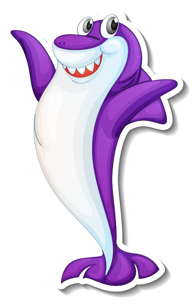 Funny purple shark cartoon character sticker