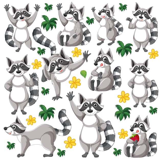 Free vector funny raccoon on white background element