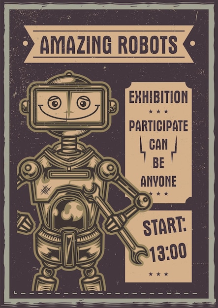 面白いロボットイラストポスター