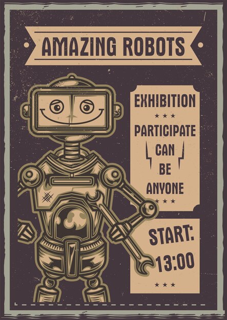 funny robot illustration poster