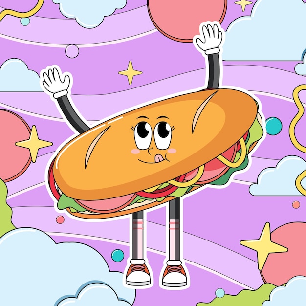 Vettore gratuito personaggio dei cartoni animati divertente del panino