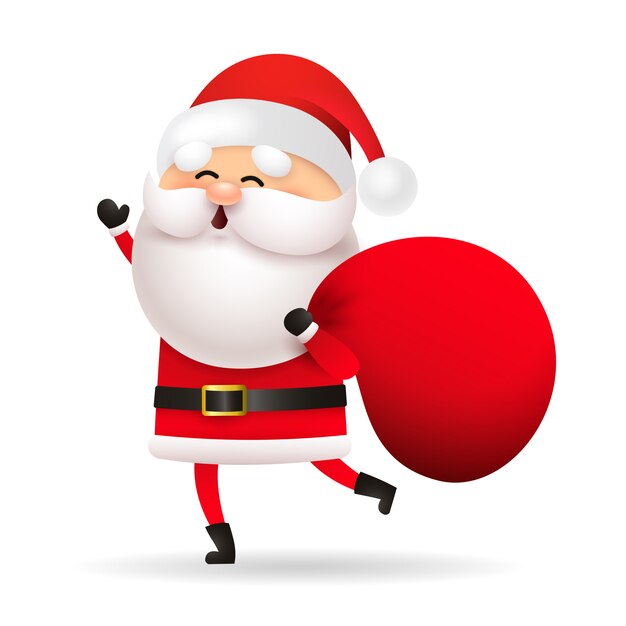 Funny Santa Claus holding bag with gifts