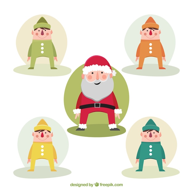 Free vector funny santan and christmas elfs