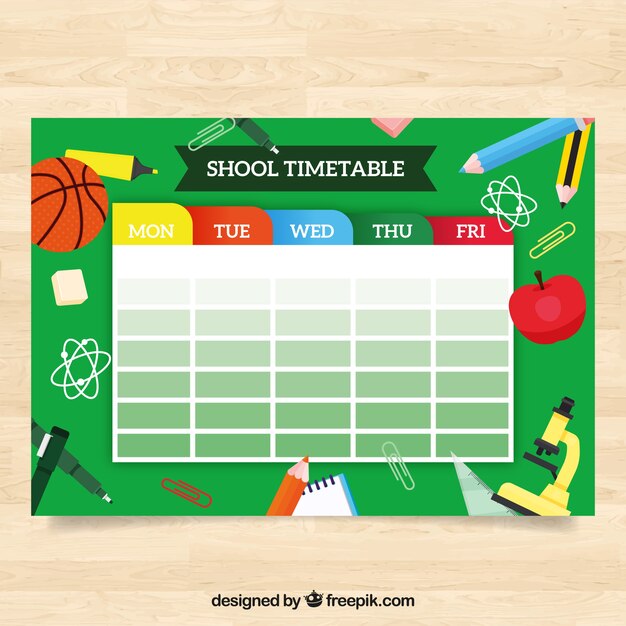 Funny school timetable template with flat design