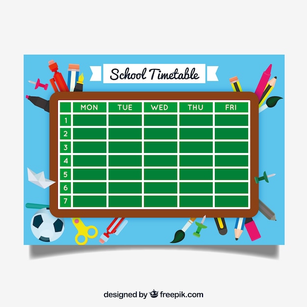 Funny school timetable template with flat design