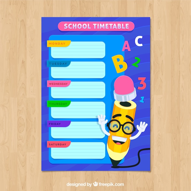 Free vector funny school timetable