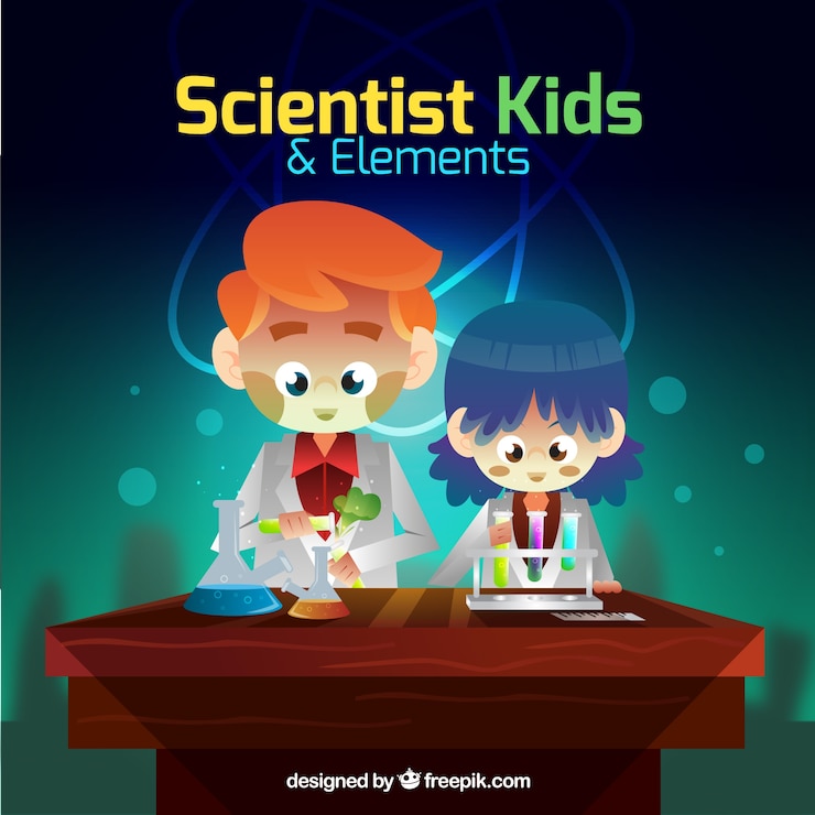 Free Vector funny scientist kids with elements