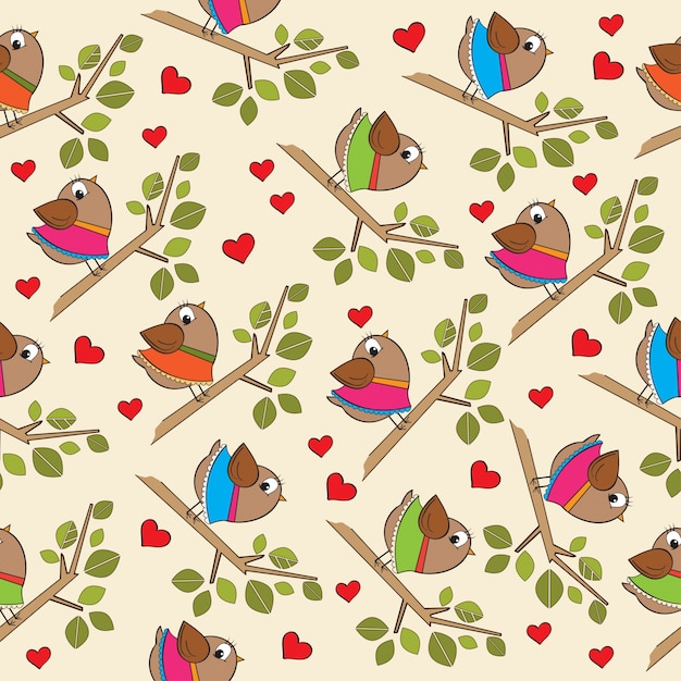 Funny seamless pattern with dressed birds 