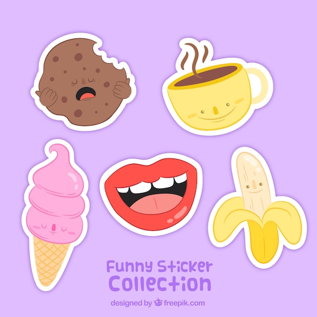 Free vector funny set of hand drawn sticker