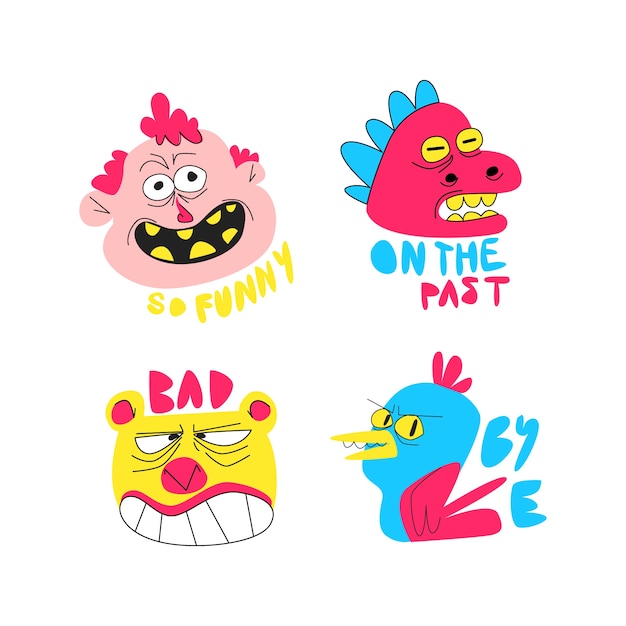 Free vector funny sticker collection hand drawn