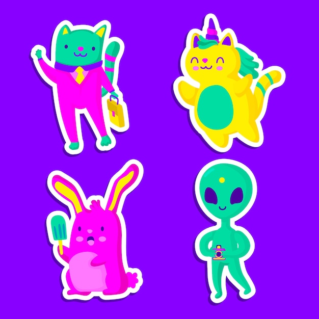 Funny sticker collection with acid colors