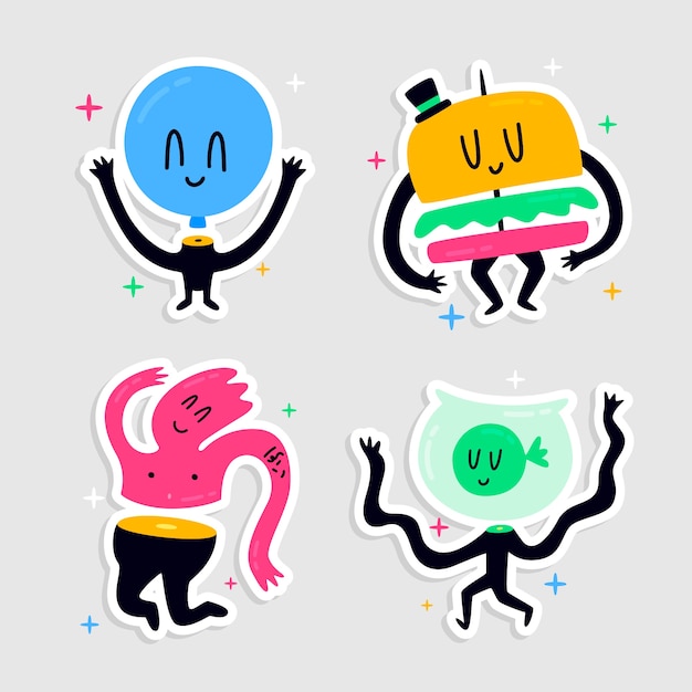 Free vector funny sticker hand-drawn collection