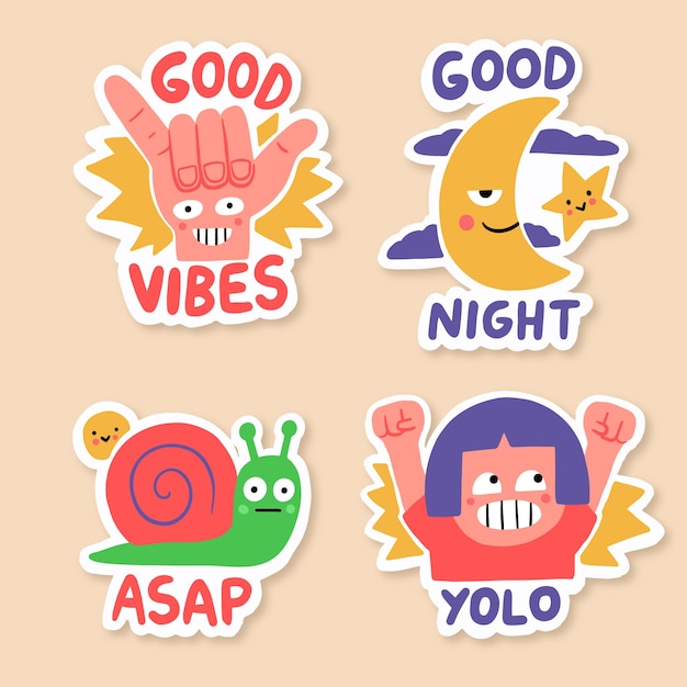 Free vector funny sticker hand-drawn collection