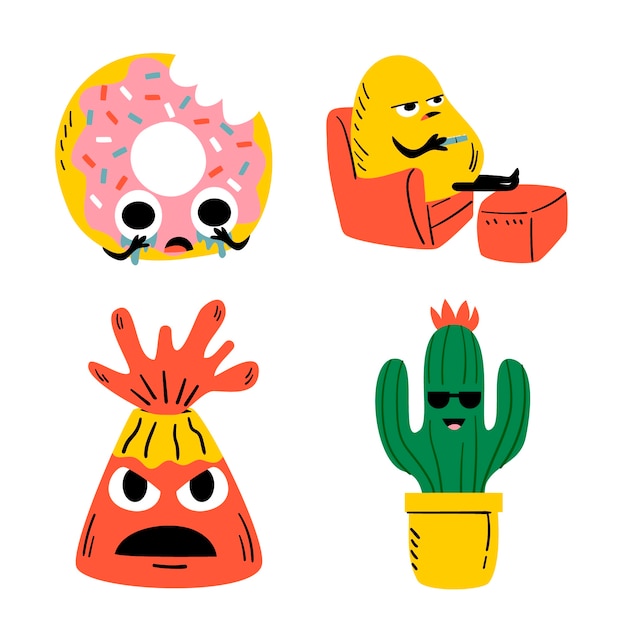 Free vector funny sticker hand-drawn set