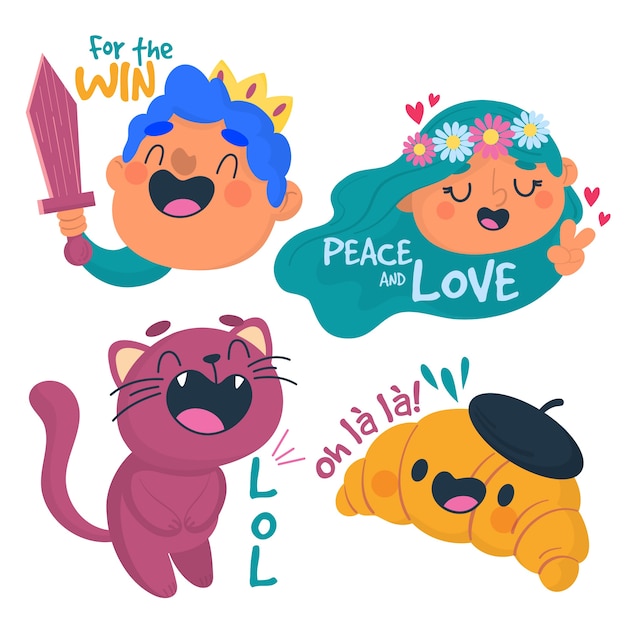 Free vector funny sticker hand-drawn set