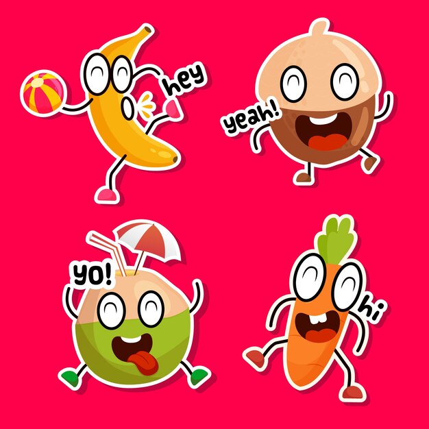 Funny stickers collection of delicious snacks