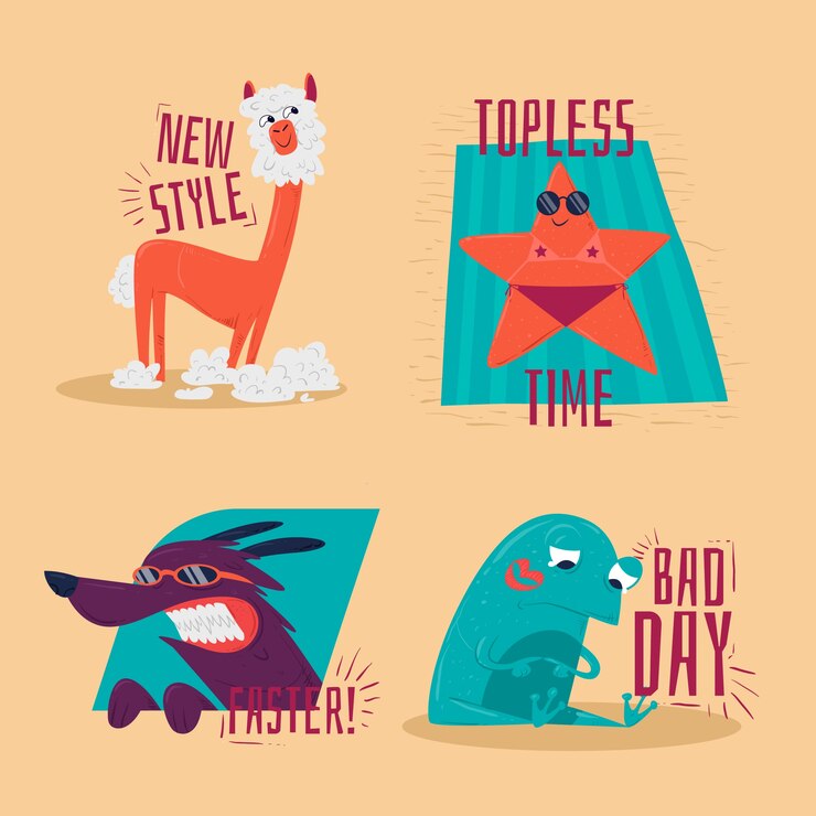 Free Vector funny stickers collection drawing