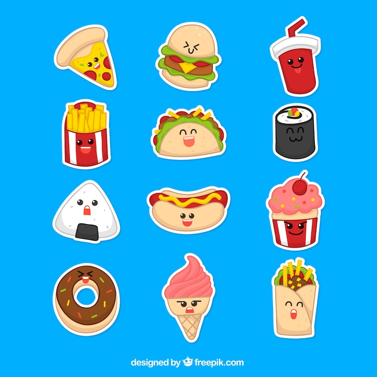무료 Vector 현대 음식의 재미있는 스티커