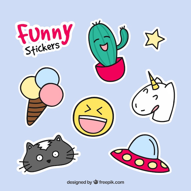 Funny stickers with hand drawn style