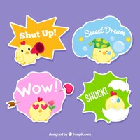 Free vector funny stickers with lovely chicken