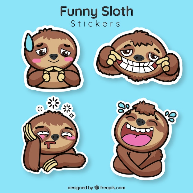 Free vector funny stickers with lovely sloth