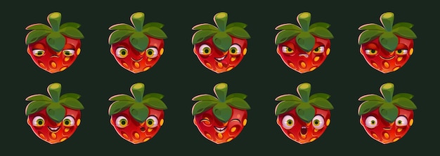 Free vector funny strawberry character with different emotions