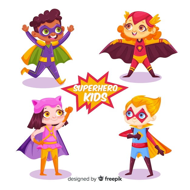 Free vector funny superhero kids pack