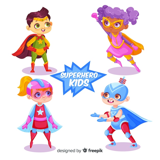 Free vector funny superhero kids pack