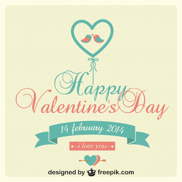 Free vector funny valentine's day card with love birds in a balloon