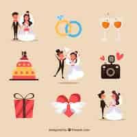 Free vector funny wedding elements collection