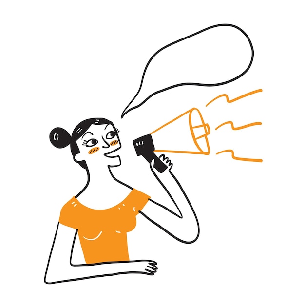 Free vector funny young woman screaming in megaphone