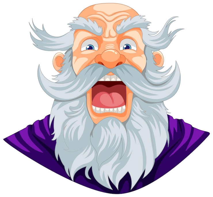 Free Vector furious bald elderly man with beard and mustache