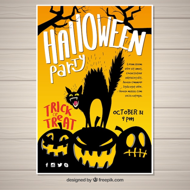 Furious black cat halloween poster