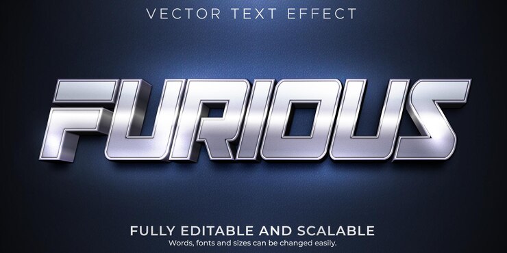 Free Vector furious editable text effect metallic and shiny text style