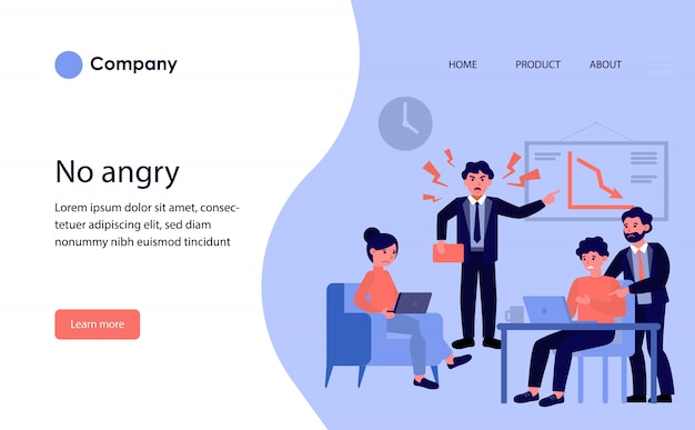 猛烈なチームリーダーが従業員を叱る。ウェブサイトテンプレートまたはランディングページ
