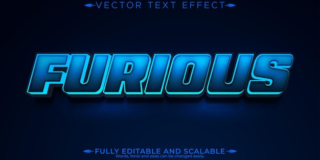 Free vector furious text effect editable game and blue text style