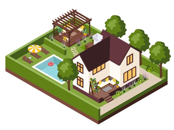 Free Vector furniture in garden composition